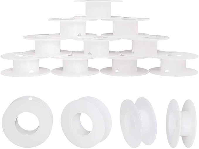 PH PandaHall 20 Pack Empty Spool, Plastic Ribbon Spools Wire Weaving Bobbins Empty Thread Spools Ribbon Chain Tape Spools White Spools for Embroidery Thread Yarn Ribbon Crafts Sewing 2.16x0.78inch