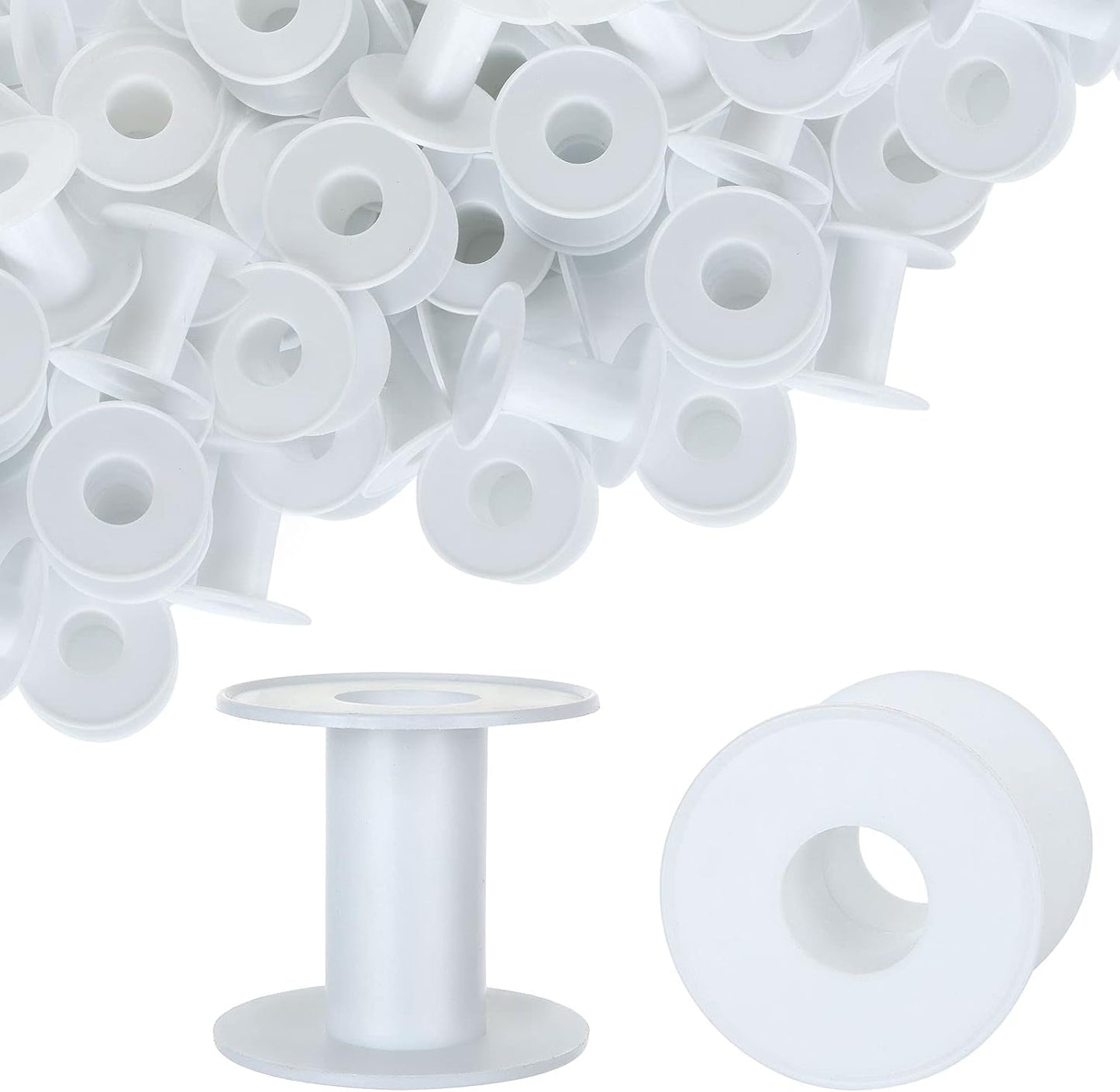 50 PCS 2 Inch Plastic Empty Spools, White Small Ribbon Spools, Thread String Bobbin Spools Empty for Embroidery Yarn Cord Thread Wire Rope Chain Roll, Crafts and Sewing