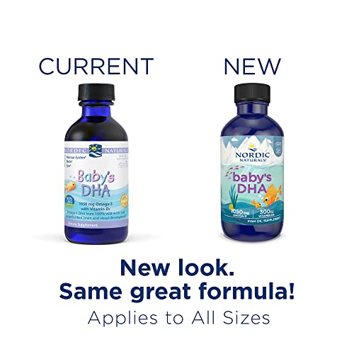 Nordic Naturals Baby’s DHA, Unflavored - 4 oz - 1050 mg Omega-3 + 300 IU Vitamin D3 - Supports Brain, Vision & Nervous System Development in Babies - Non-GMO - Servings May Vary