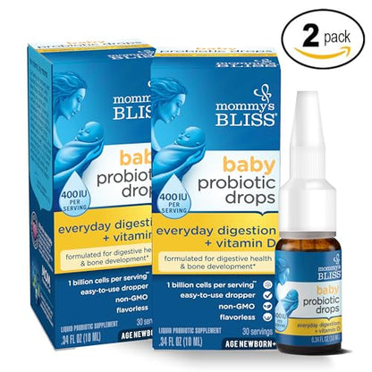 Mommy's Bliss Baby Probiotic Drops, Daily Gas, Constipation, and Colic Symptom Relief + Immune Support, Newborns & Up, 0.34 Fl Oz (30 Servings)