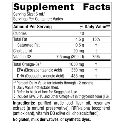 Nordic Naturals Baby’s DHA, Unflavored - 4 oz - 1050 mg Omega-3 + 300 IU Vitamin D3 - Supports Brain, Vision & Nervous System Development in Babies - Non-GMO - Servings May Vary