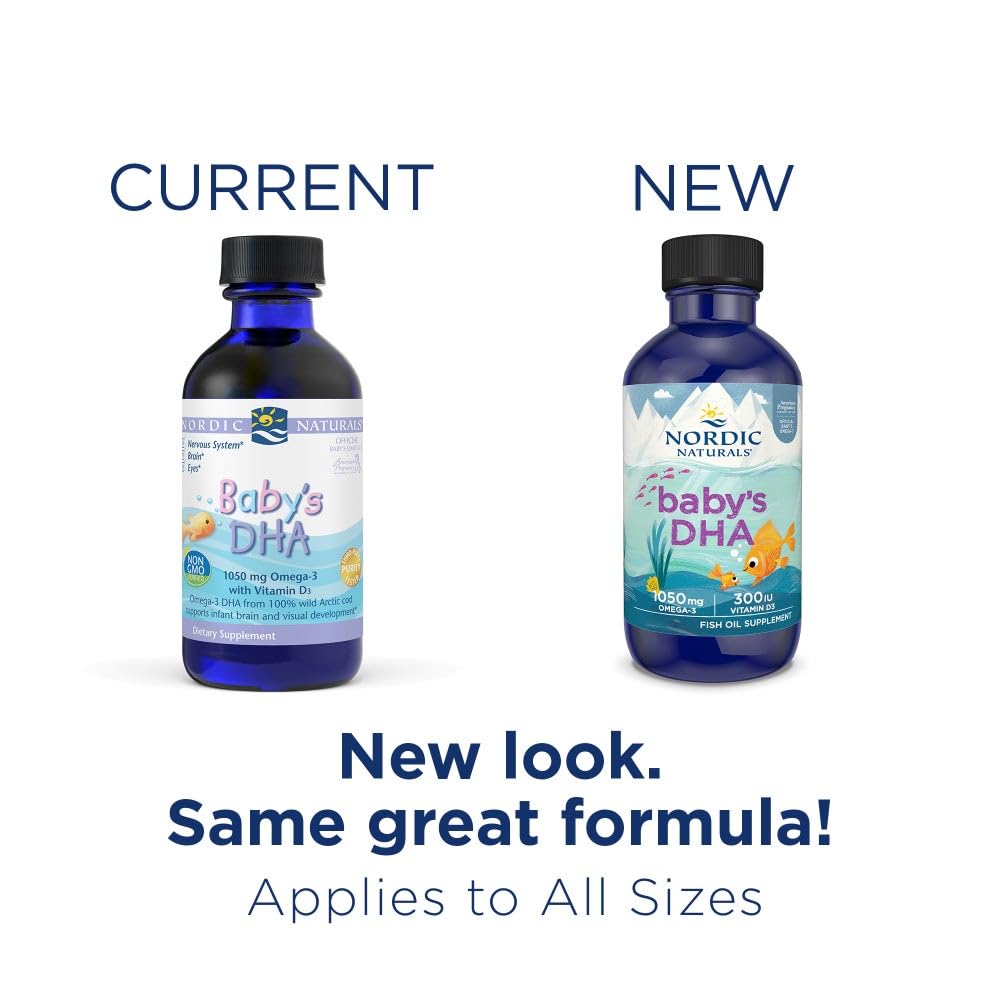 Nordic Naturals Baby’s DHA, Unflavored - 4 oz - 1050 mg Omega-3 + 300 IU Vitamin D3 - Supports Brain, Vision & Nervous System Development in Babies - Non-GMO - Servings May Vary