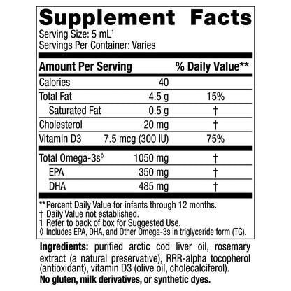 Nordic Naturals Baby’s DHA, Unflavored - 4 oz - 1050 mg Omega-3 + 300 IU Vitamin D3 - Supports Brain, Vision & Nervous System Development in Babies - Non-GMO - Servings May Vary