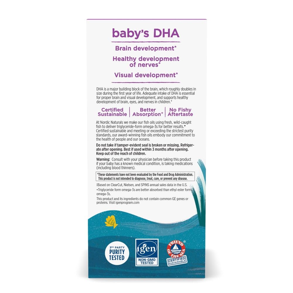 Nordic Naturals Baby’s DHA, Unflavored - 4 oz - 1050 mg Omega-3 + 300 IU Vitamin D3 - Supports Brain, Vision & Nervous System Development in Babies - Non-GMO - Servings May Vary
