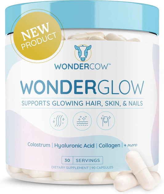 Hair Skin and Nails Vitamins w/Bovine Colostrum, Collagen, Hyaluronic Acid, Biotin, Zinc, & Lactoferrin┃Supports Faster Hair Growth, Stronger Nails and Glowing Skin (30 Servings, Capsule)