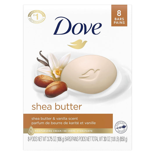 Dove Beauty Bar Gentle Skin Cleanser Shea Butter 8 Bars Moisturizing for Gentle Soft Skin Care More Moisturizing Than Bar Soap 3.75 oz