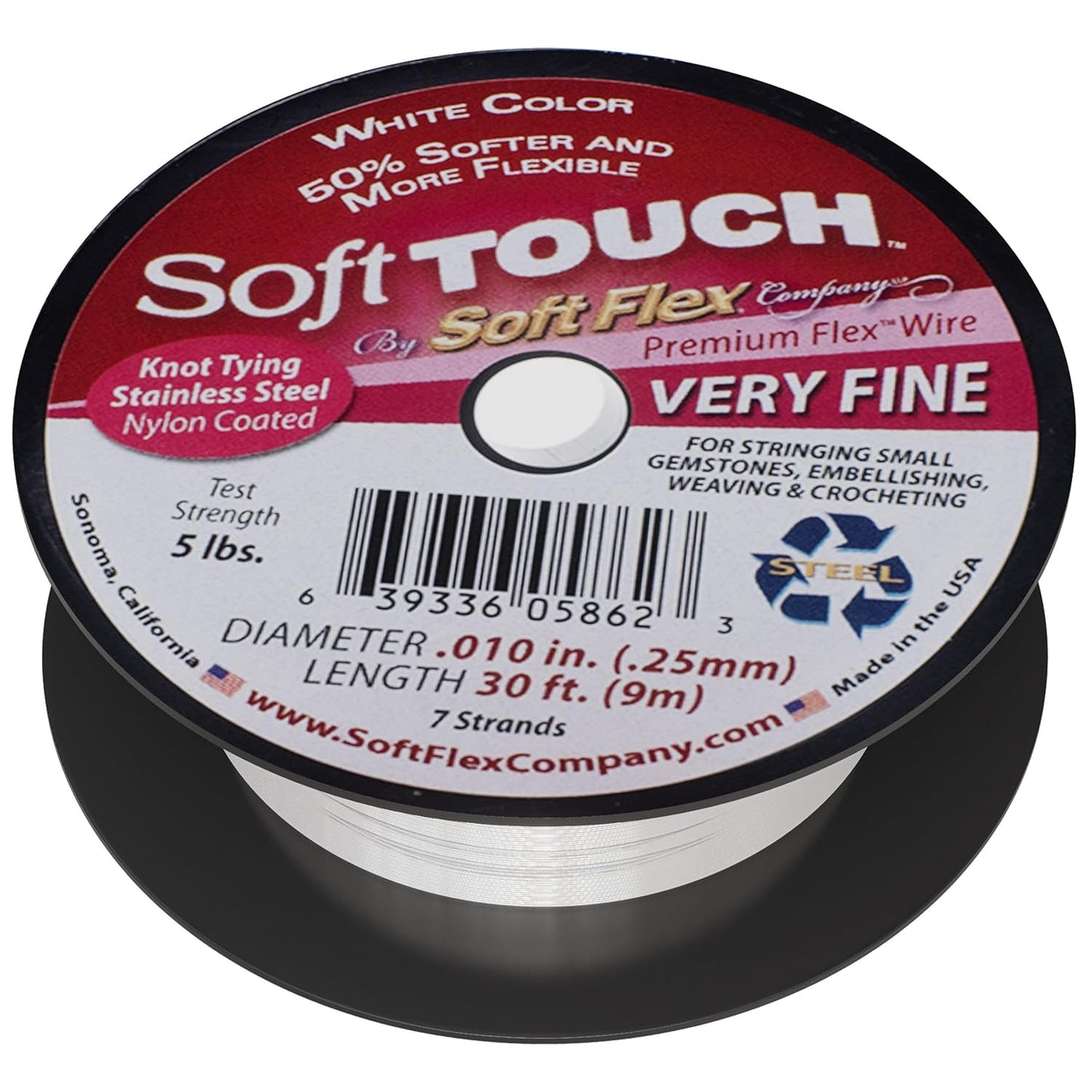 Soft Flex Kink Resistant Beading Wire - Very Fine 0.10 Diameter - Jewelry Making Bead Wire - 30 Ft