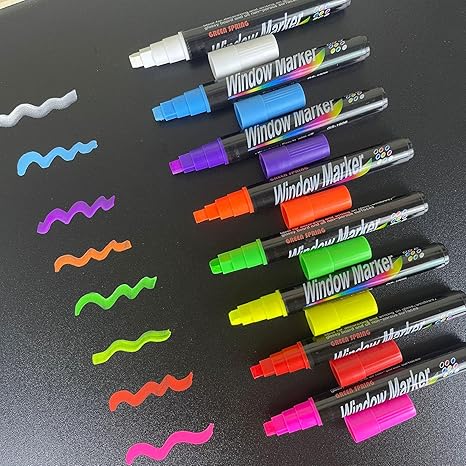 Window Marker 8 Pens,Liquid Chalk Markers,Wide 6mm,3-In-1 nip,washable,Liquid Ink,for Car,Chalkboard,Glass,Chalk Markers, Loved by Teachers, Kids,Artists, Businesses