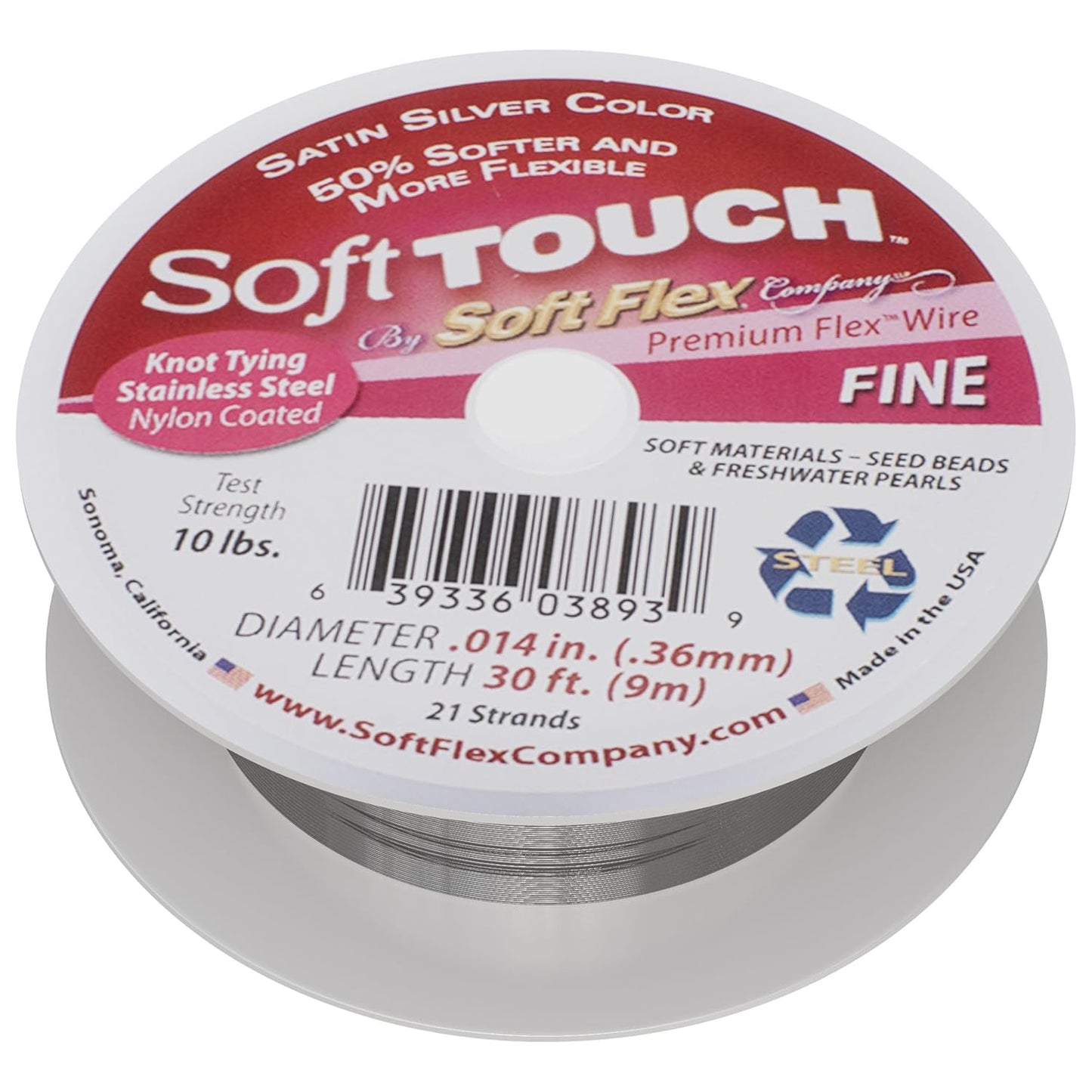 Soft Flex 21 Strand Stringing Wire - Flexible Braided - Fine 0.14 Diameter - Jewelry Making Bead Wire - Satin Silver