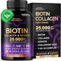 Biotin | Collagen | Keratin | Hyaluronic Acid - Hair Growth Support Supplement | Skin & Nails Beauty Complex 25000 mcg - B1 | B2 | B3 | B6 | B7 - Made in USA - For Women & Men | 60 Capsules