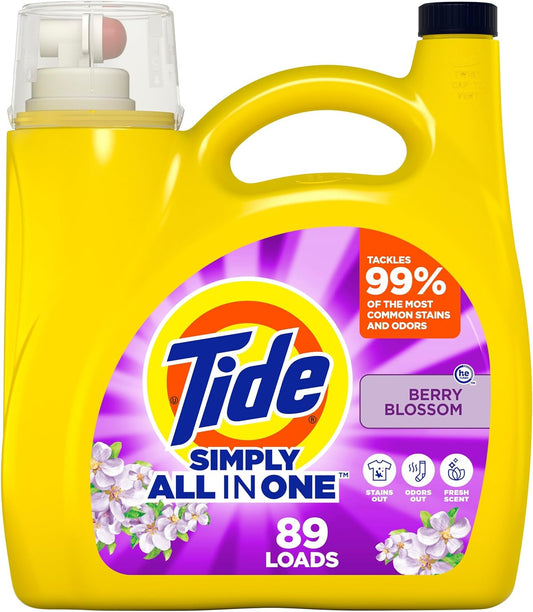 Tide Simply Clean & Fresh Liquid Laundry Detergent, Berry Blossom Scent, 89 loads, 117 fl oz