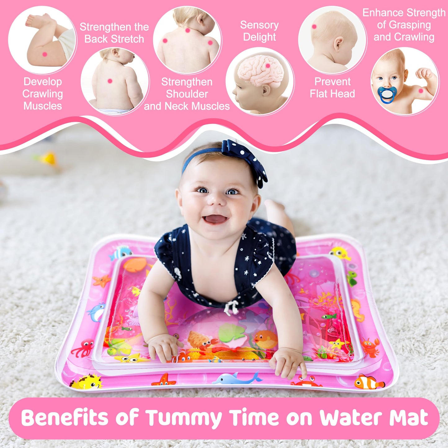 Yeeeasy Tummy Time Water Mat丨Inflatable Tummy Time Water Play Mat for Babies, Infants and Toddlers 3 to 12 Months Promote Development Toys Baby Gifts