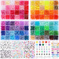 QUEFE 3250pcs Pony Beads Set, Friendship Bracelet Kit Kandi Beads 2400pcs Rainbow Beads in 96 Colors, 800pcs Letter and Heart Beads with 20 Meter Elastic Threads for Jewelry Necklace Making